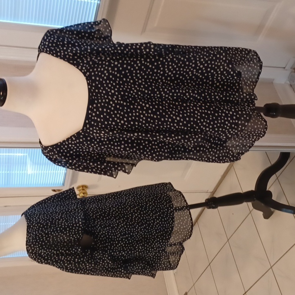 Reitmans Black Polka Dot Flutter Sleeve Blouse